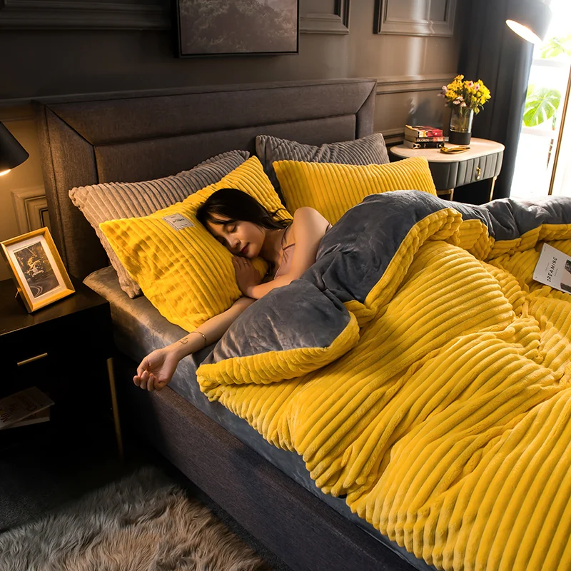 

Magic Velvet 1pcs Quilt Cover Soft Warm 150 220x240 Simple Luxury Winter Warm Thickened Snow Fleece Solid Colors Gray Yellow
