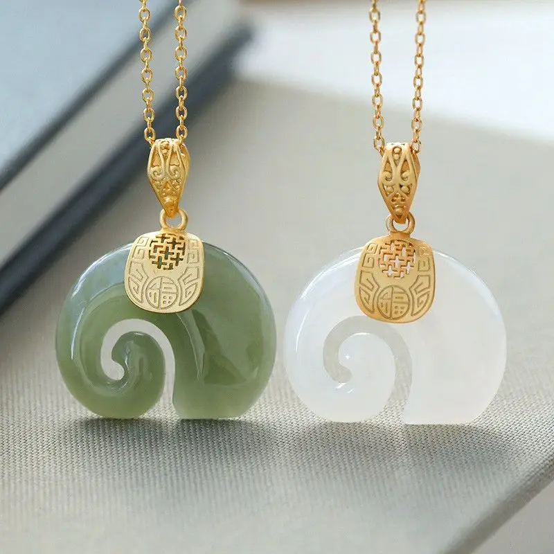 

Sapphire Choker Jewelry for Women 2021 Vintage White Hetian Jade Elephant Pendant Gold Plated Chain Necklace Stainless Steel