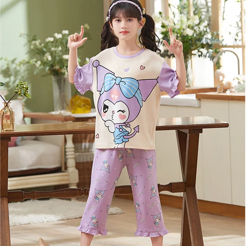 

Новинка Kawaii Sanrio аниме Kuromi девушки пижамы Cinnamoroll My Melody милый мультяшный летний хлопок с коротким рукавом для девушек