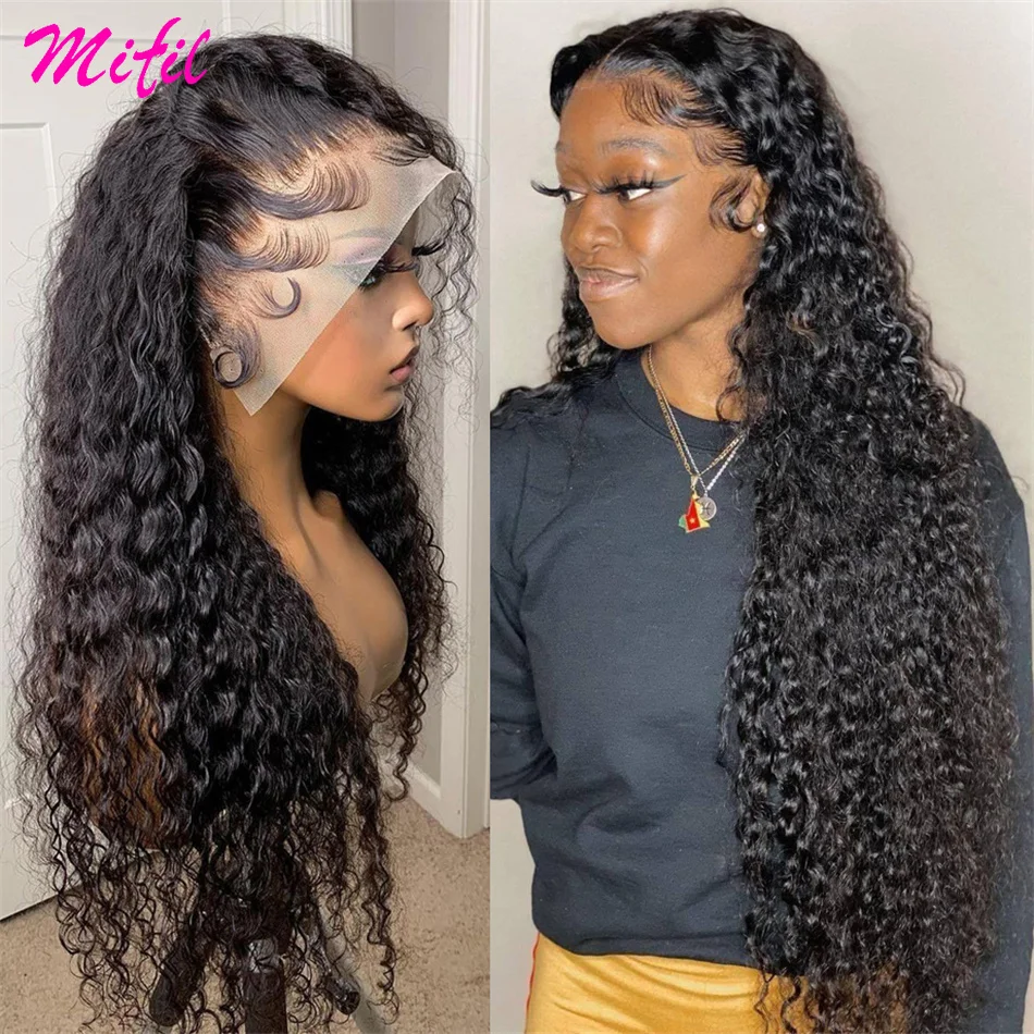 Парик женский из натуральных волос с кудрявыми кружевами спереди без клея