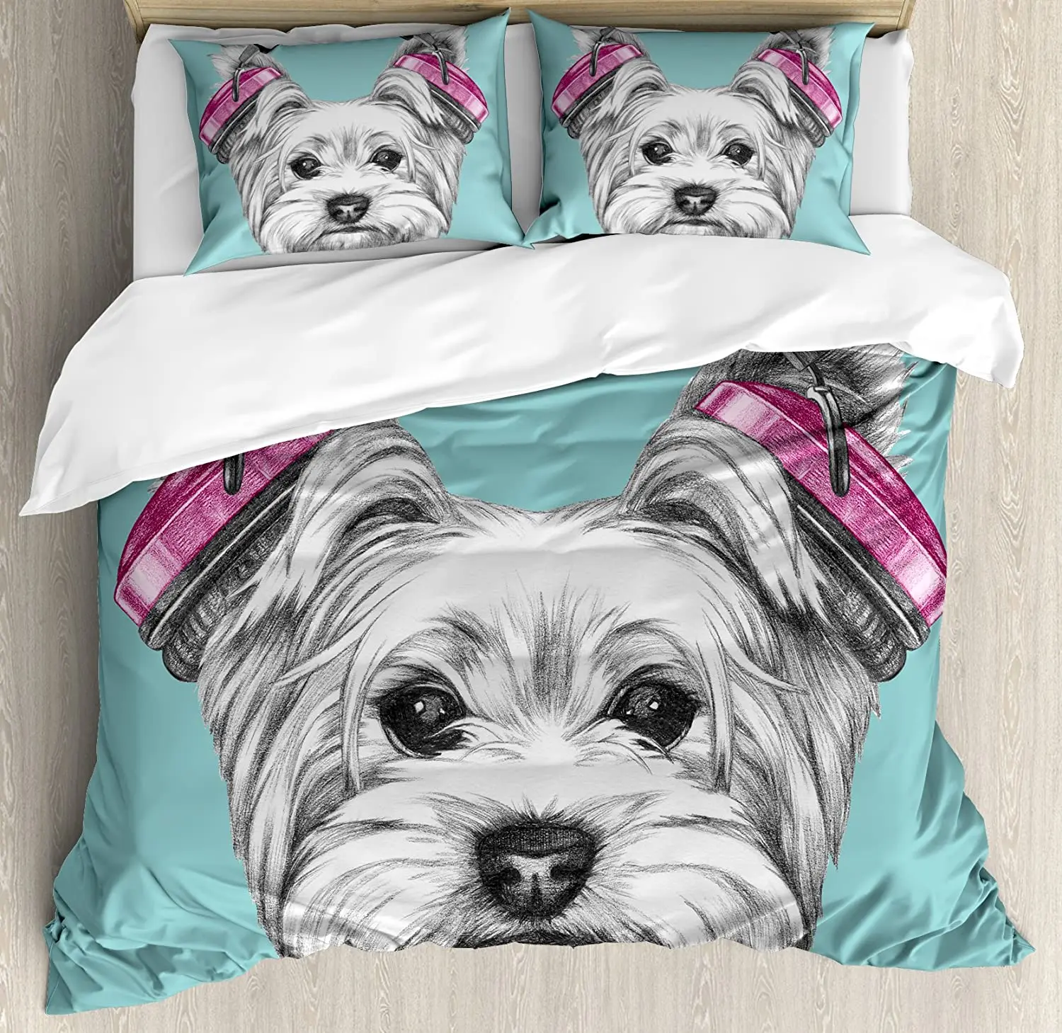 

Yorkie Bedding Set For Bedroom Bed Home Dog with Headphones Music Listening Yorkshire Ter Duvet Cover Quilt Cover And Pillowcase