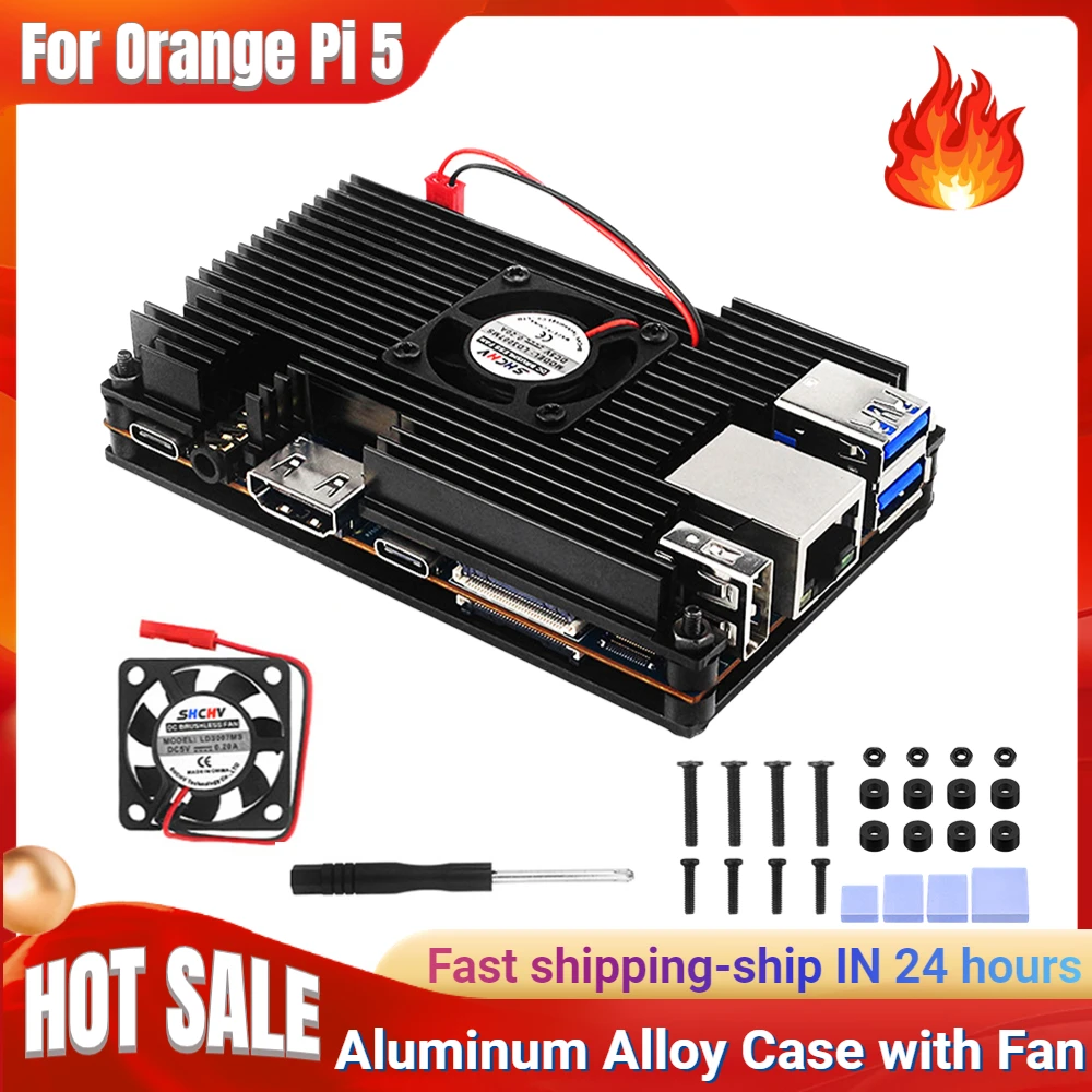 

Aluminum Alloy Case Heatsink Dissipation Protective Shell with Fan Active Passive Cooling Radiator for Orange Pi 5 Accessories