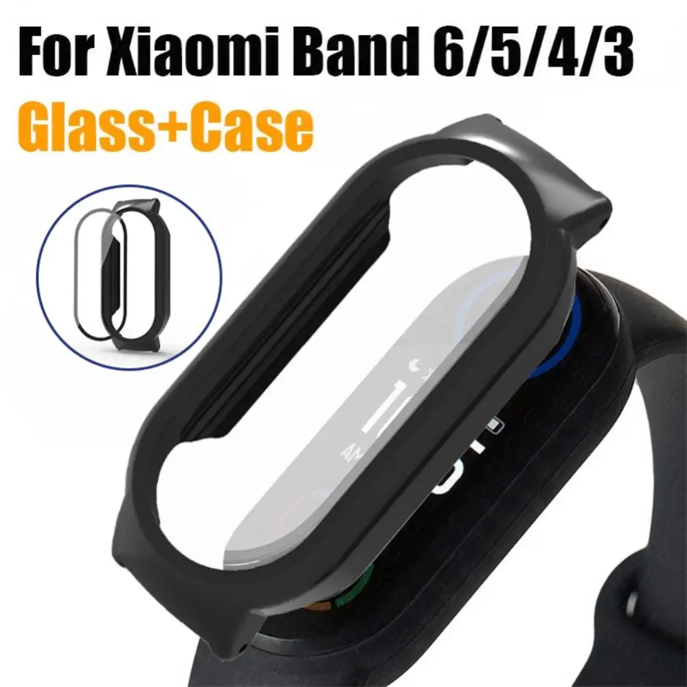 

Anti-fall Screen Protector Tempered Glass 12mm Pc Shell Dustproof Smart Watch Protective Case For Mi Band 7 Watch Accessories