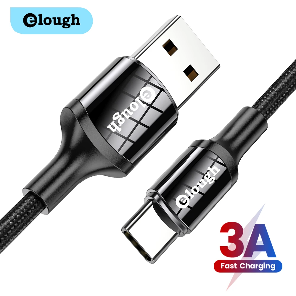 Кабель зарядный Elough USB Type-C QC3.0 для смартфонов быстрая зарядка Redmi 9A 9C Poco F3 X3 Realme Samsung
