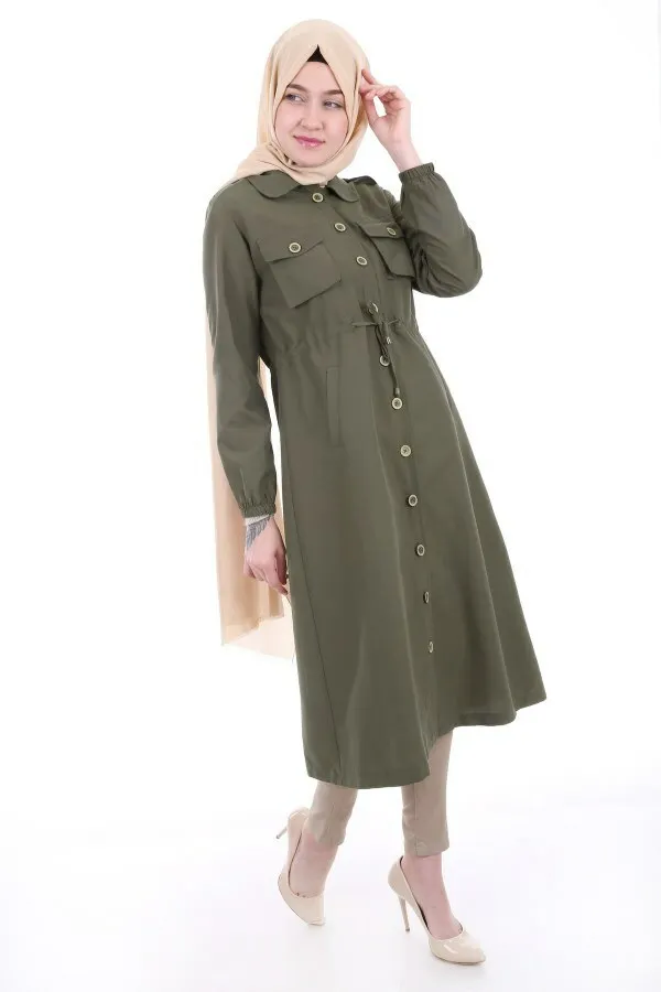 

Тренчкот на пуговицах с прорезью для женщин, мусульманская одежда