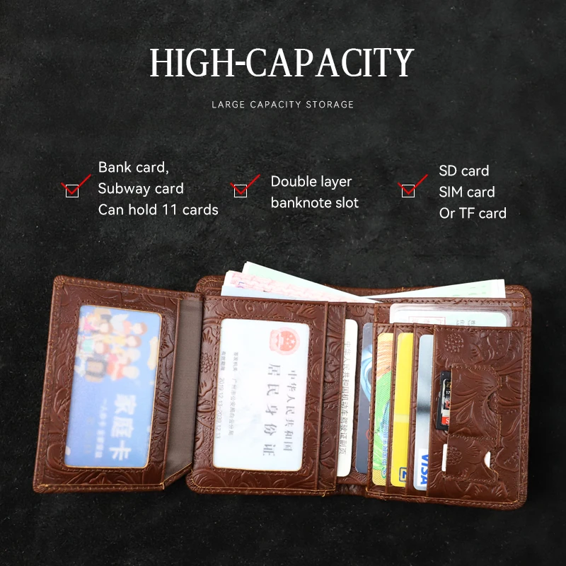 Винтажный Мужской кошелек из натуральной кожи с RFID-защитой и слотом для SD-карты