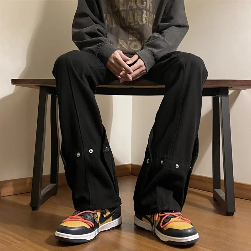 White Black Jeans Men Slim Fit Fashion Casual Straight Jeans Men Japanese Streetwear Hip-hop Denim Pants Mens Trousers M-2XL