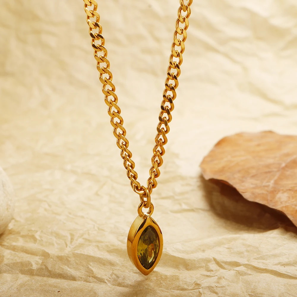 Женское простое роскошное циркониевое ожерелье PVD вакуумный металлический кулон