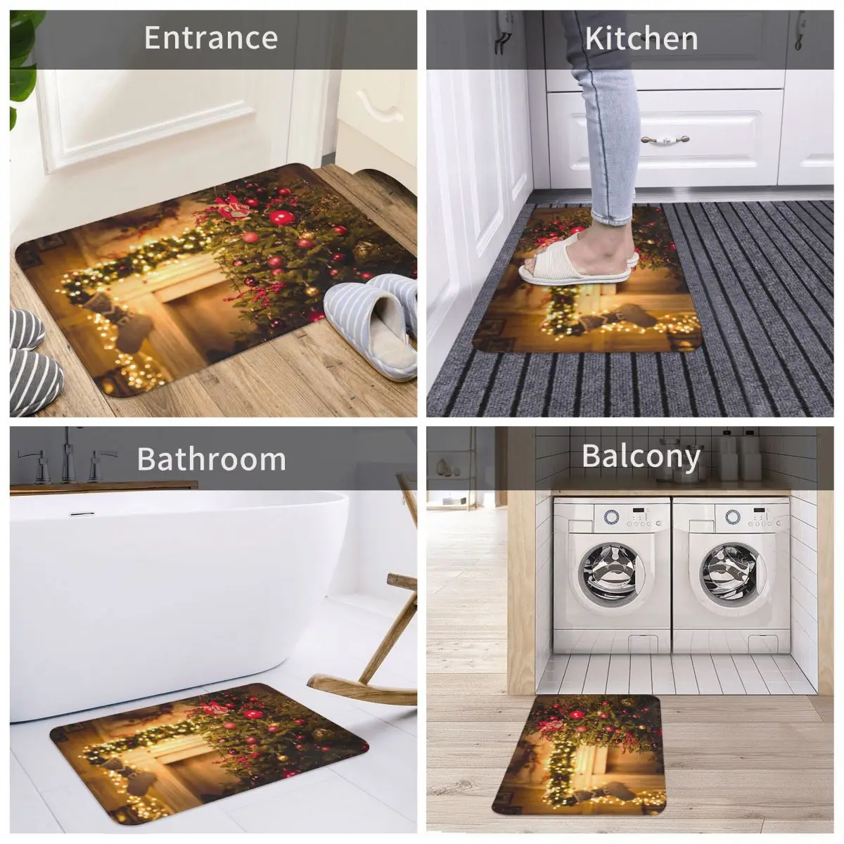 

Bath Mat New Year Decor Christmas New Year 3D Rug Carpet Doormat Anti-slip Entrance Living Room Home Kitchen Removal Bathroom