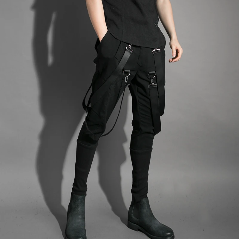 

Casual Harem Hop Waist Trousers Wear Cargo Street Elastic Pockets Ribbons Pants Hip Punk Man Techwear Joggers Multi Men