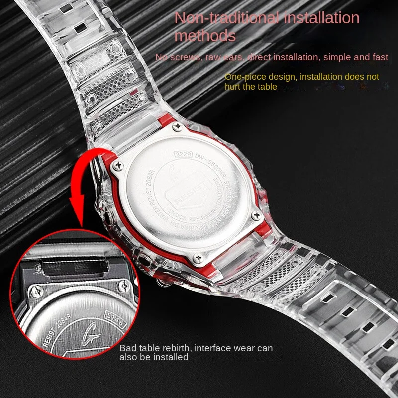 Фото Для Casio безель для часов DW-5600 GW-B5600 GW-M5610 mod Kit прозрачный силиконовый ремешок Корпус DW5600 прозрачный набор часов Подарочные инструменты №4