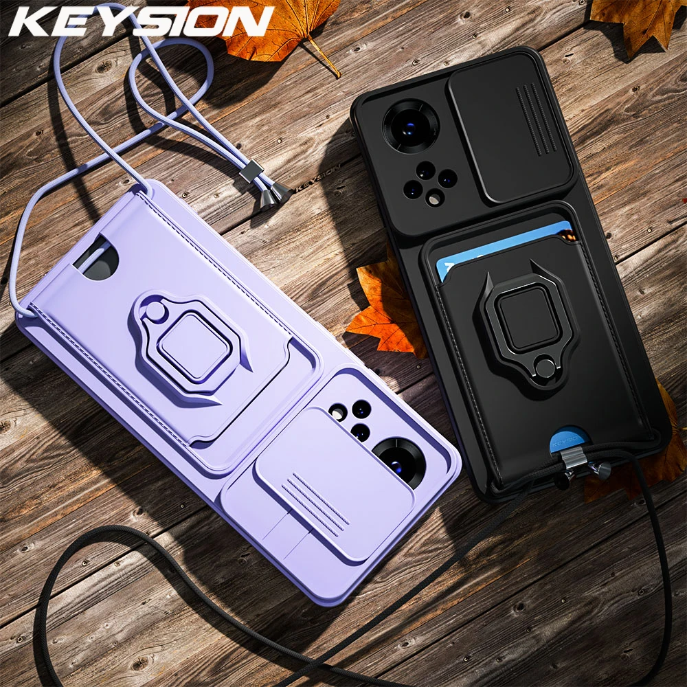 

KEYSION Shockproof Case for Honor 50 8A Camera Protection Card Slot Lanyard Ring Phone Cover for for Huawei Nova 9 Y60 Y6 2019