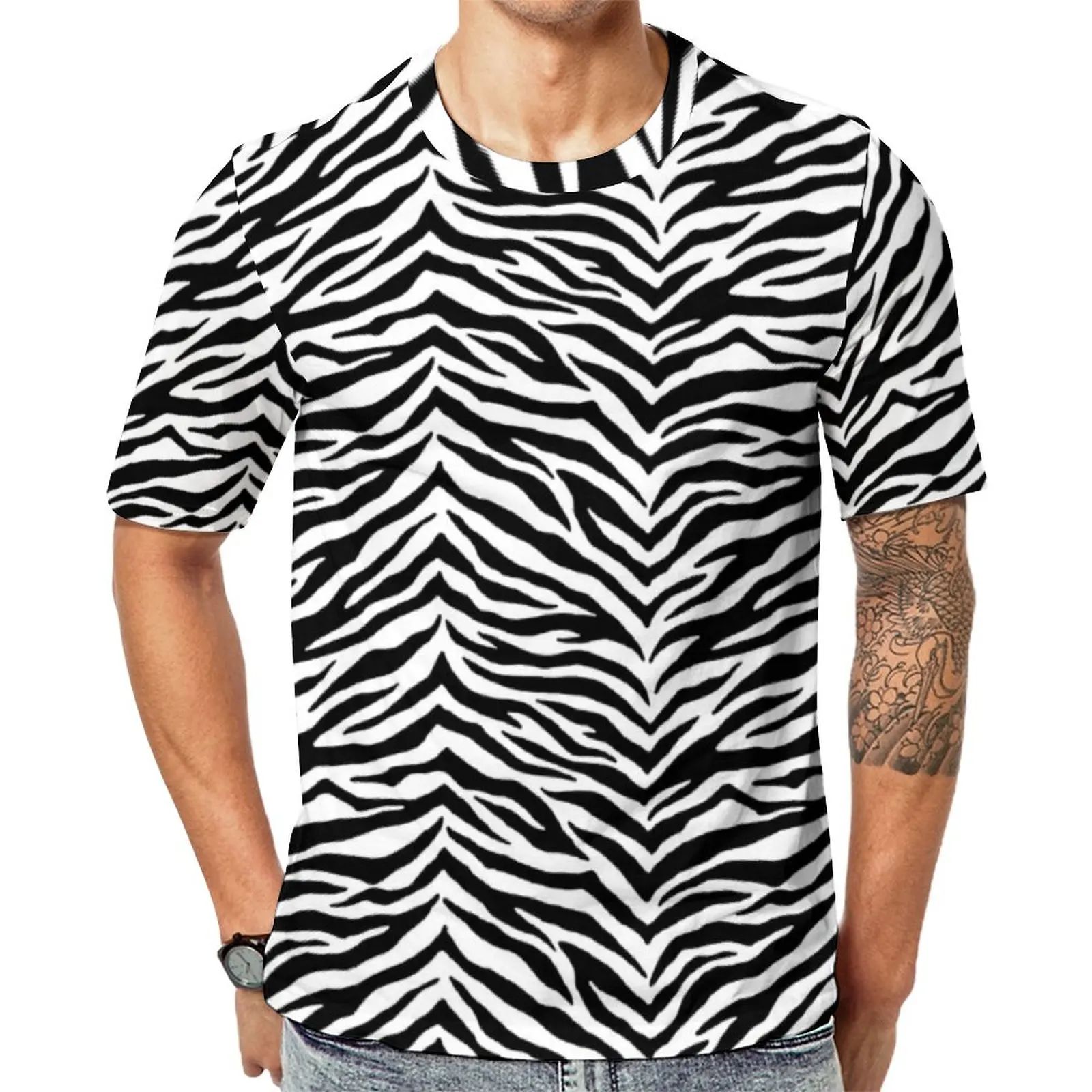 

Zebra Print T-Shirt Animal Stripes Mens Cool T Shirts Summer Custom Tees Short-Sleeved Kawaii Oversized Tops Gift Idea