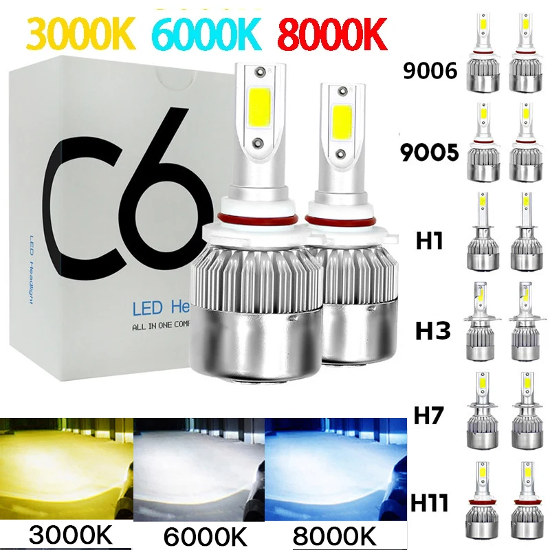 

2x H7 LED H11 H4 Hi/Lo H1 H3 H8 HB1 HB3 HB4 HB5 HIR2 H13 H27 9005 9006 Car Headlight Bulbs 3000K 6000K 8000K COB C6 car lights