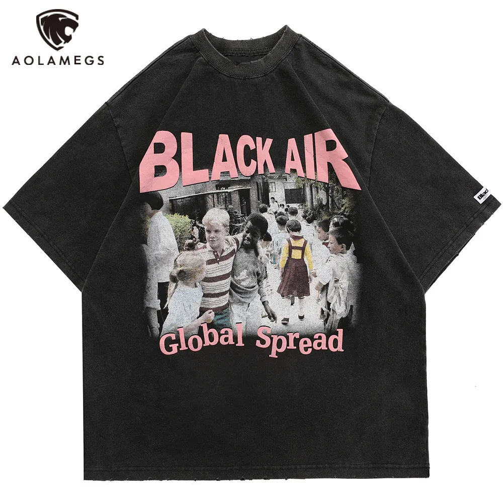 

Aolamegs Cute Kids Letter Graffiti Print T-shirt Men Hip Hop College Style Oversized O-Neck Tees Summer High Quality Cotton Tops