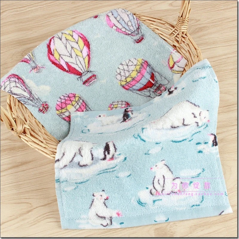 

Shopkeeper Recommended New Arrival British Pastoral Style Pure Cotton Printed White Bear Penguin Hot Air Balloon Small Square