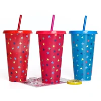 710ml straw cup with logo with lid reusable cups color changing plastic cup coffee cup plastic tumbler matte finish cup