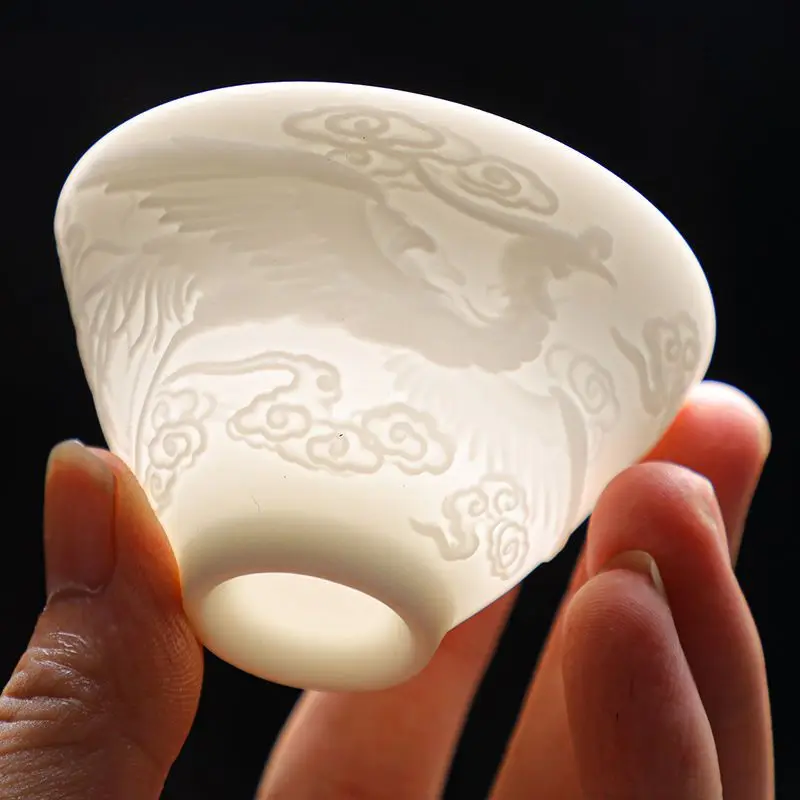 

dragon and phoenix teacup 60ml bisque relief ceramics kung fu drink cup wine glass tea cup