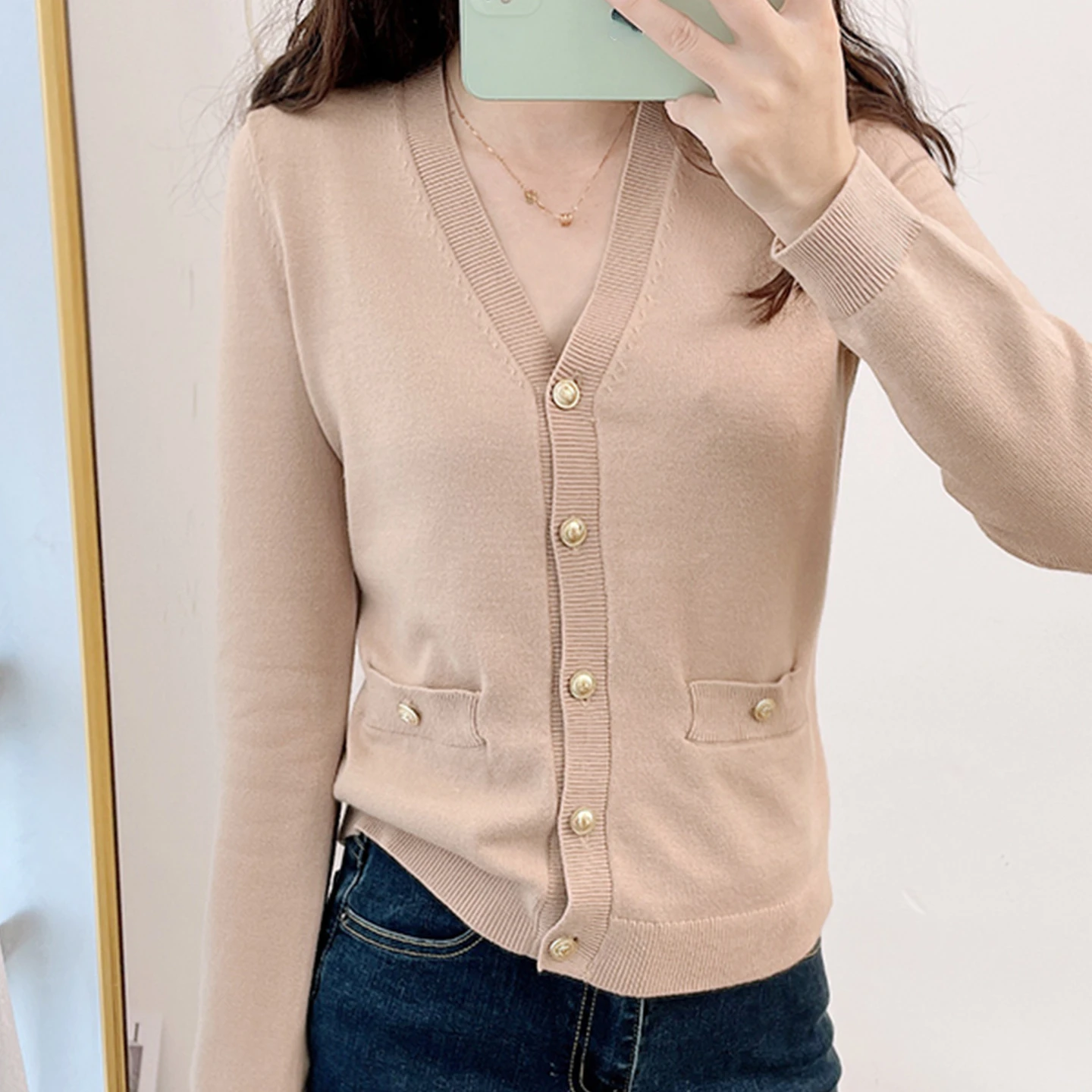 

Новинка Осень-зима 2022, женский свитер с V-образным вырезом, универсальный тонкий кардиган, куртка