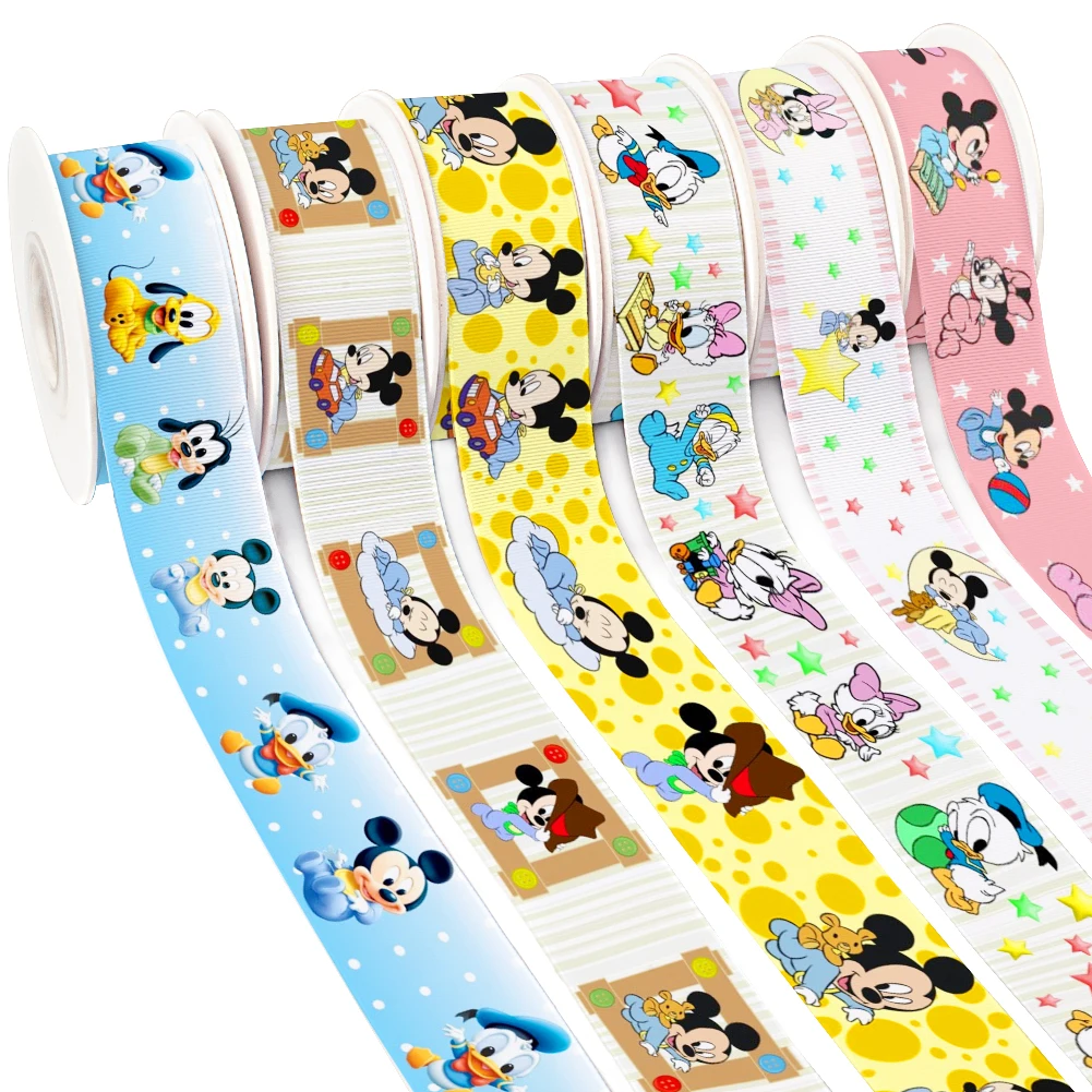 

50yards Mickey Mouse Disney Cartoon Ribbon Printed Grosgrain Satin Ribbon for Gift Wrapping Hair Bow Craft Accessory