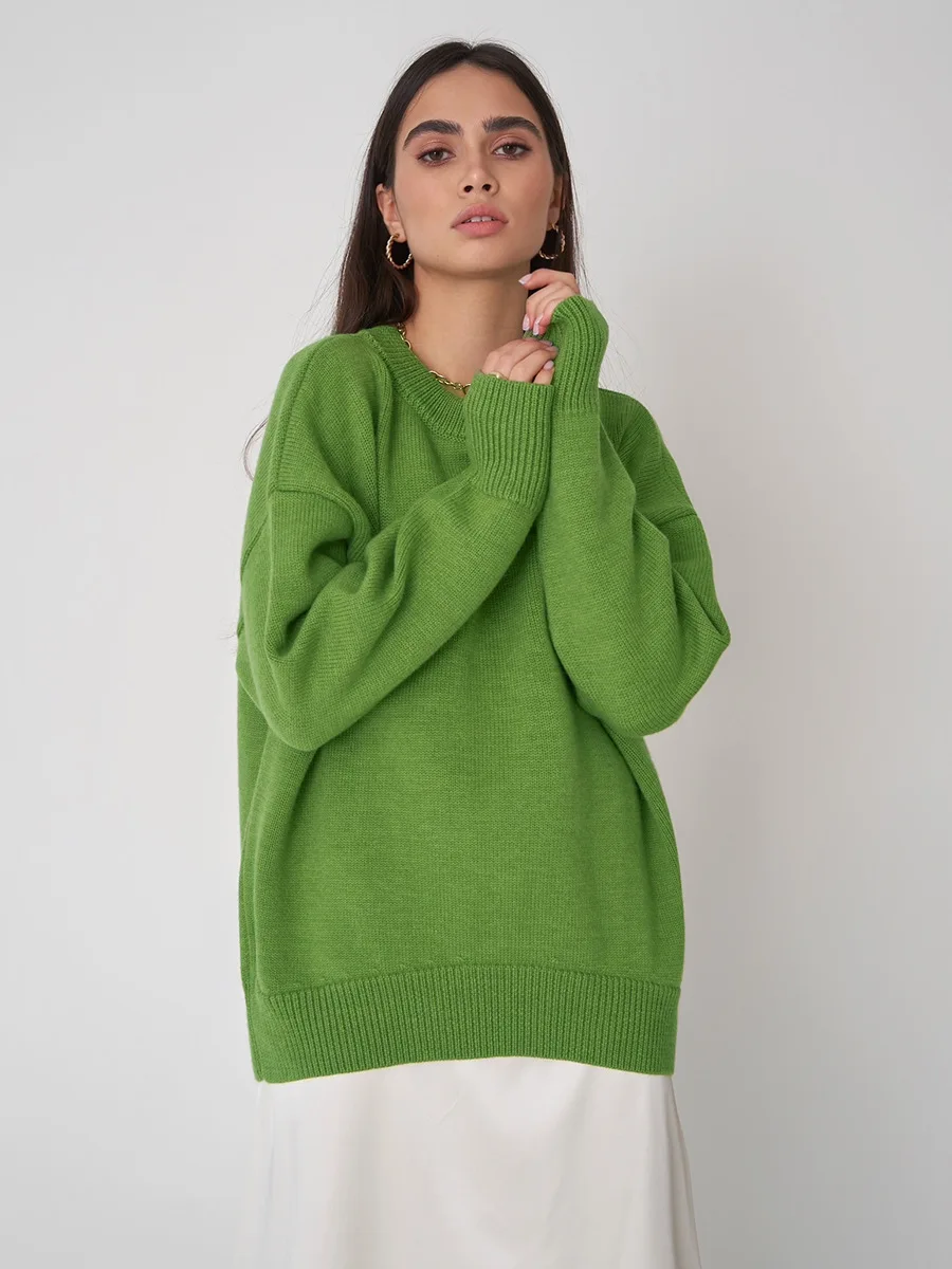 

Fashion Women Sweaters 2023 Autumn Winter Solid Color Round Neck Sweater Commuter Casual Knitted Pullover Jerseys Korean Fashion