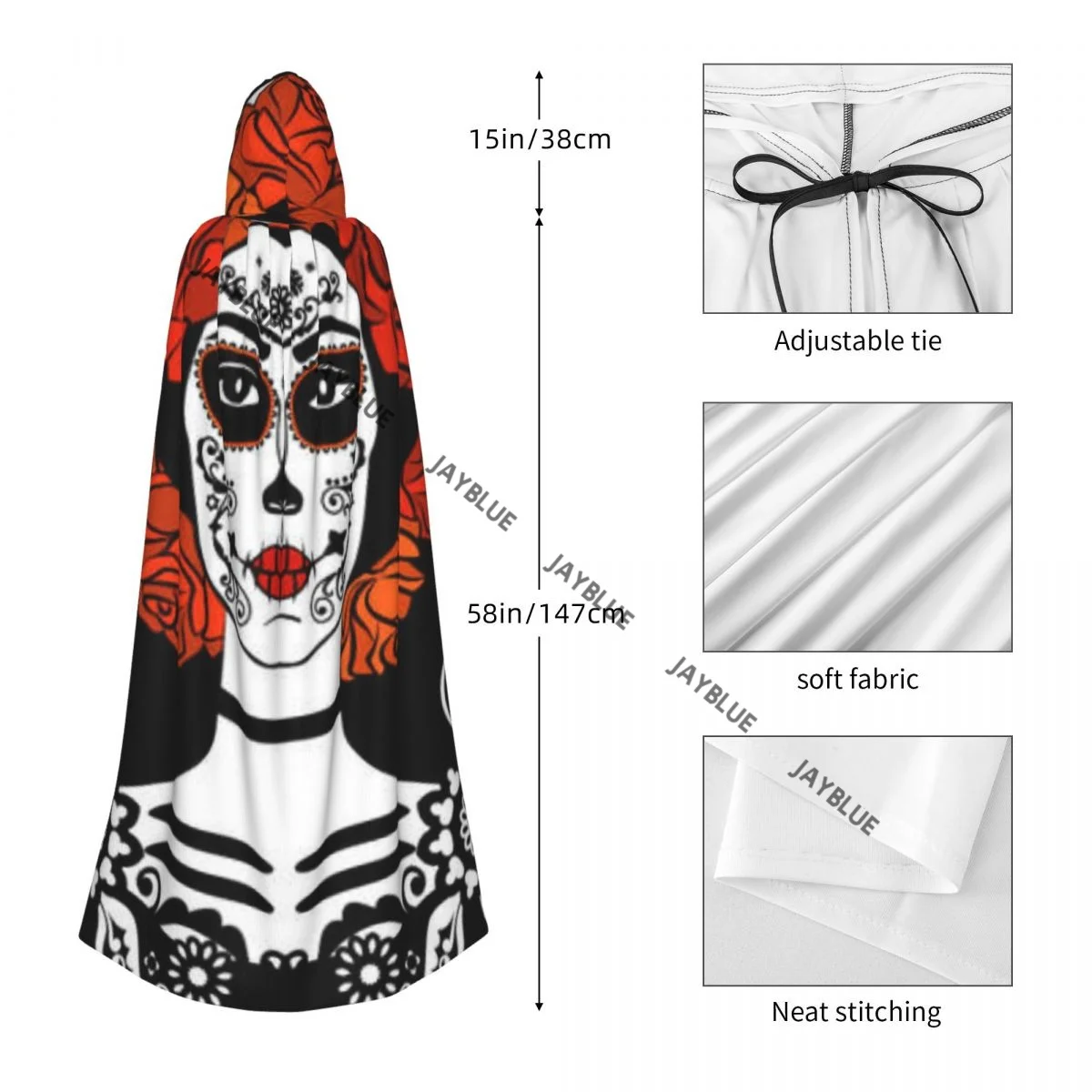 Двусторонняя накидка-накидка унисекс с капюшоном для взрослых вампиров сахарный