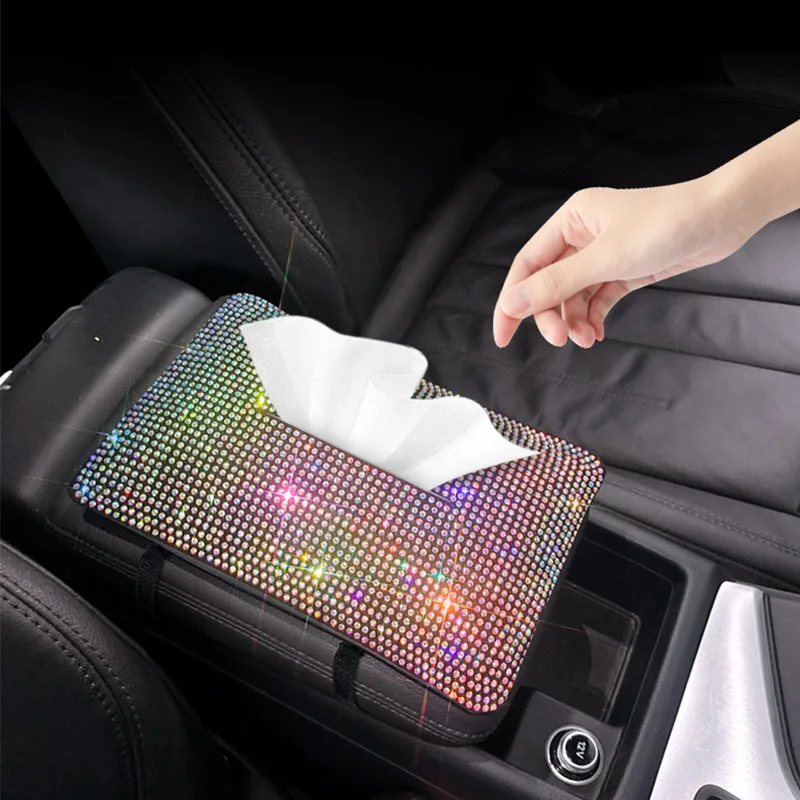 

Pretty Accessories for Car Woman Crystal Plush Napkins Holder Papers Boxes Bling Interior Decor Car Armrest Seat Back Tissue Box