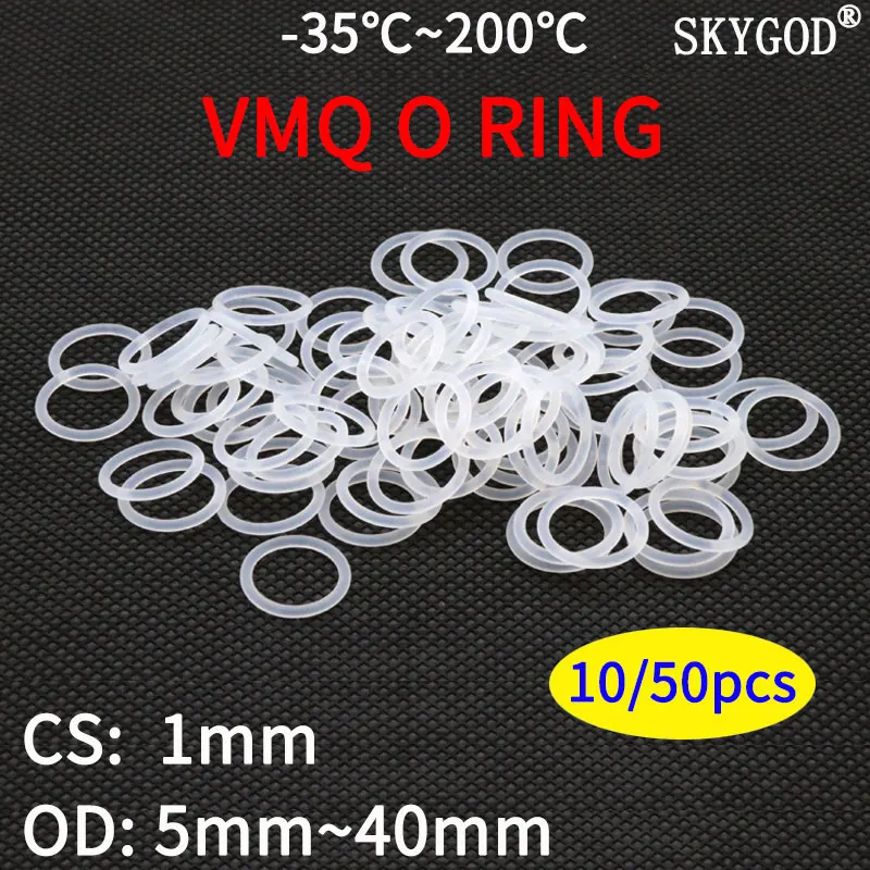 

10/50pcs VMQ White Silicone O Ring Gasket CS 1mm OD 5 ~ 50mm Food Grade Waterproof Washer Rubber Insulate Round O Shape Seal