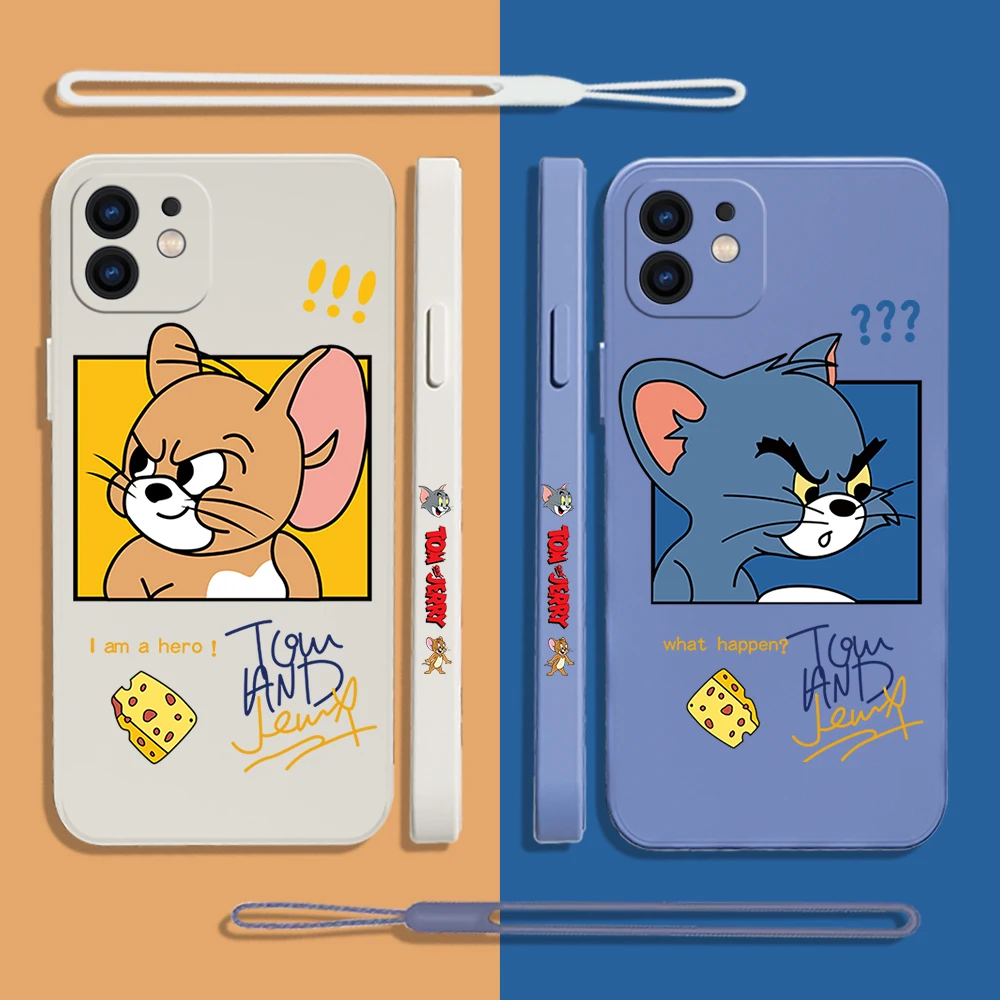 

Cartoon Tom and Jerry Phone Case For iPhone 14 13 12 11 Pro Max Mini X XR XS MAX SE20 8 7 6 Plus Silicone Cases with Hand Strap