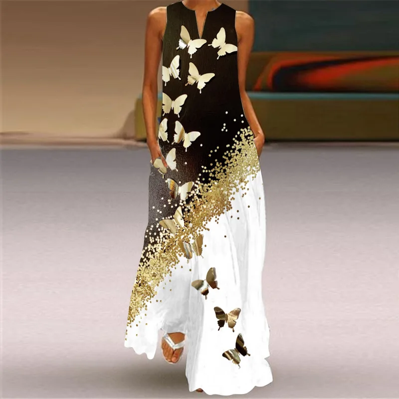 

MOVOKAKA 3D Print Women Dress 2022 Spring Summer Sexy Vintage Sleeveless Elegant Dress Casual Vestidos Girls Dresses For Women