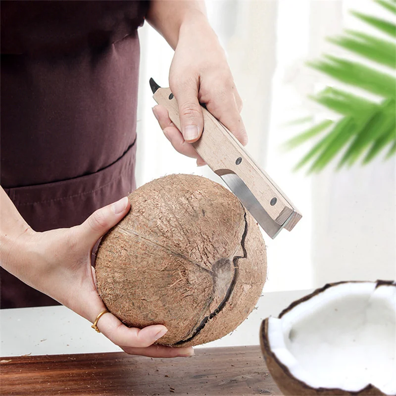 

Coconut Opener Fruit Opener Double Ended Coconut Cutter With Wooden Handle Coconut Shell Knife Kitchen Gadget Opener Tool