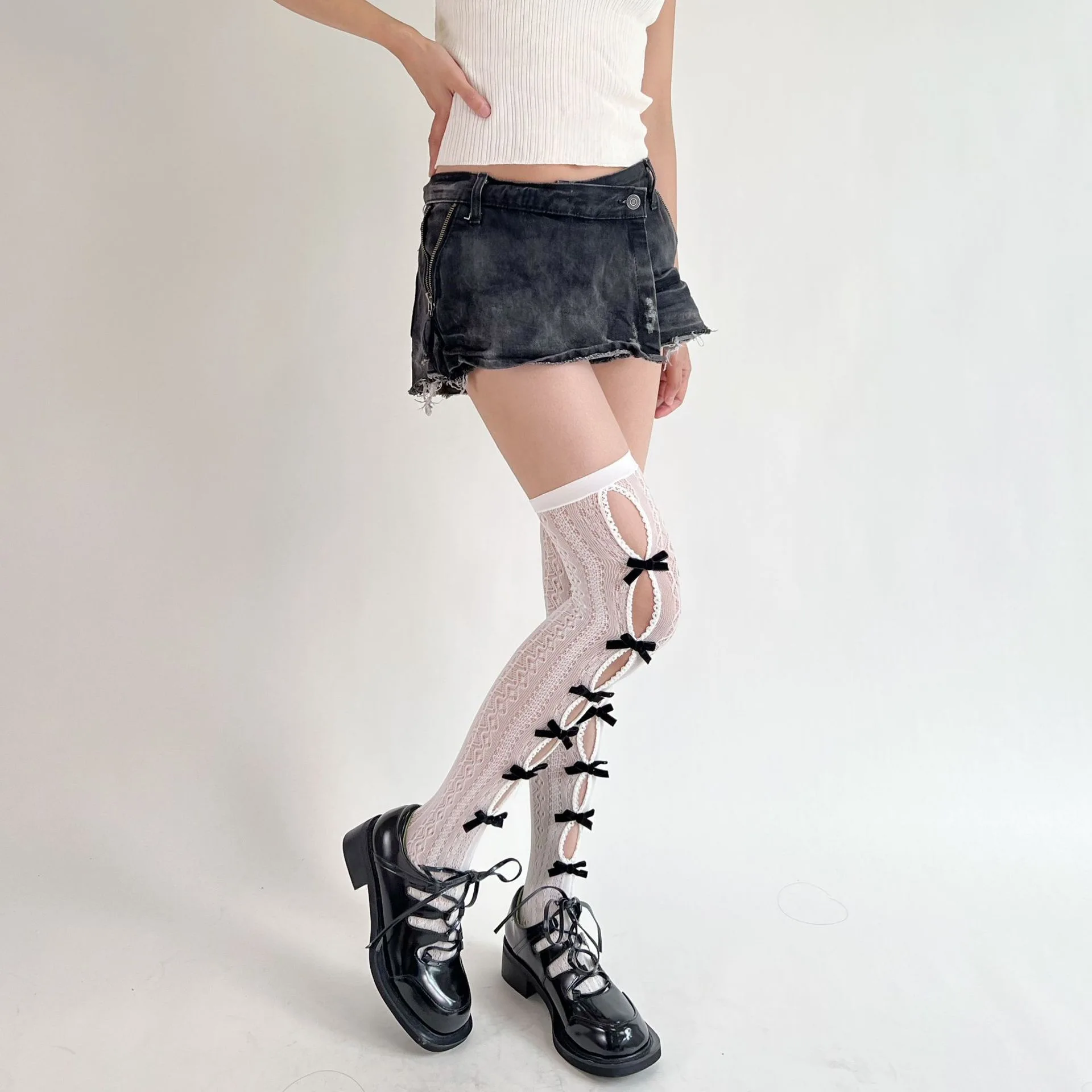 

Jk Lolita Lace Gothic Hollowed Out Over Knee Socks Calf Socks Clothing Accessories Women Sexy Stocking Bow Tie Lace Thigh Socks