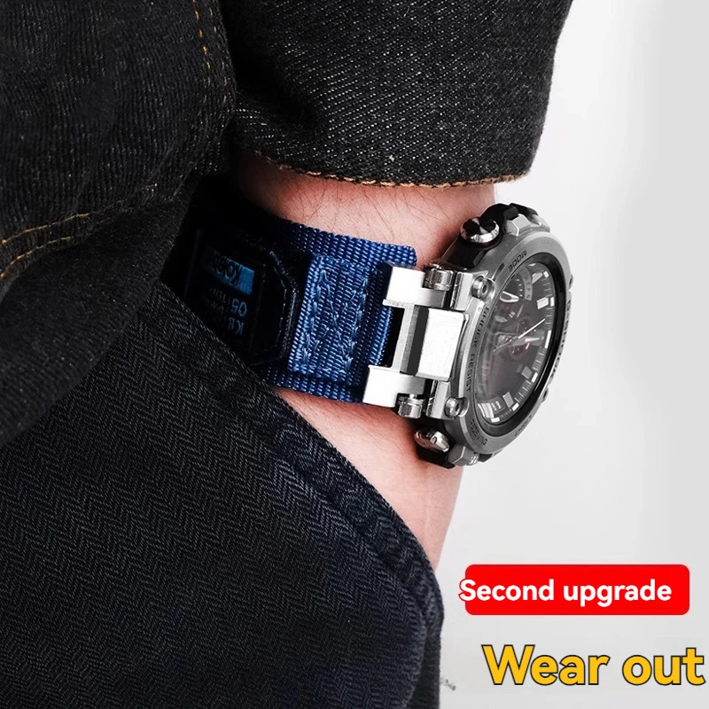 Фото Модные прочные холщовые ремешки для часов для Casio G-SHOCK MTG-B1000 G1000 MTGB1000, спортивный ремешок, холст + модифицированный металлический интерфейс №2