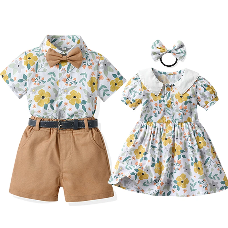 

Повседневная подходящая Одежда для маленьких мальчиков и девочек, комплект одежды для мальчиков и джентльменов, милые платья для маленьких девочек, наряды для брата и сестры