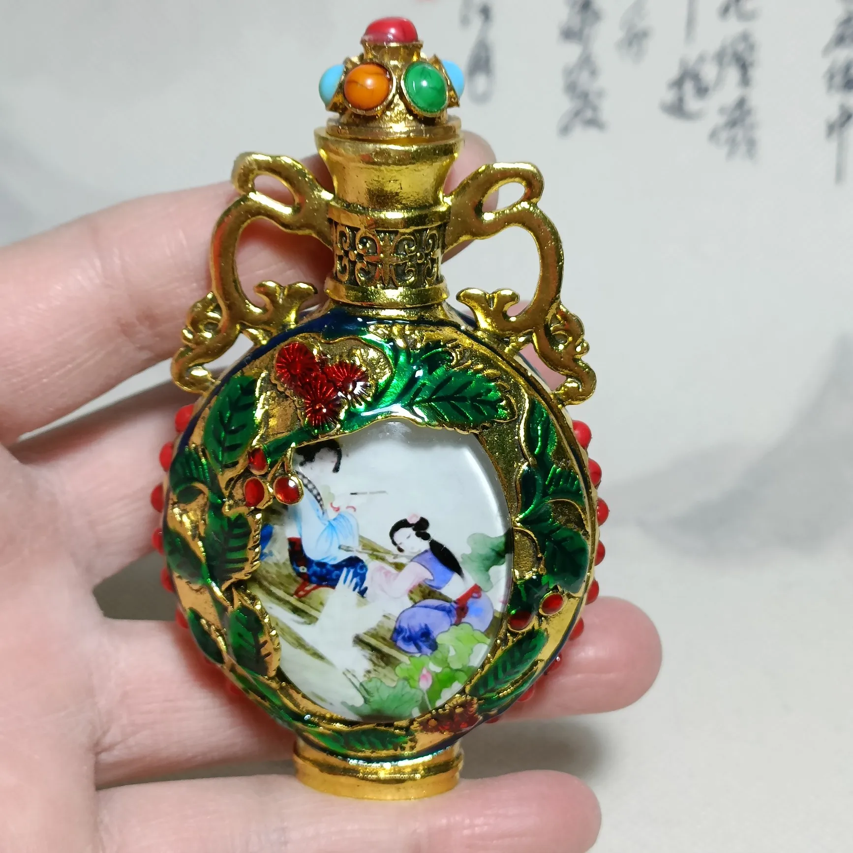 Китайская работа красивая женщина удачи богатства Флакон табака металлические