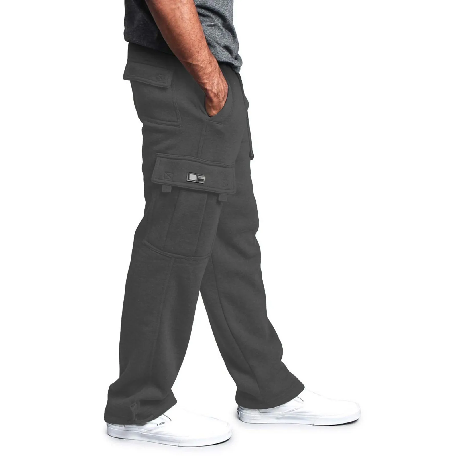 

Men's Rope Loosening Waist Solid Color Pocket Trousers Loose Sports Trousers L Little House Big