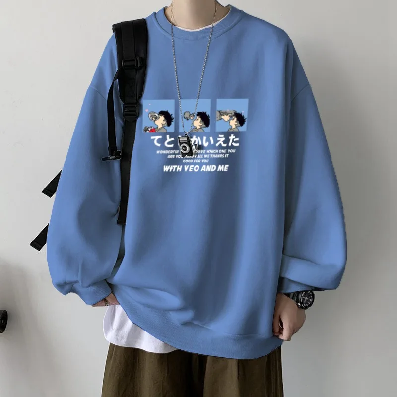 

Толстовка мужская с длинным рукавом, трендовая рубашка с круглым вырезом, свободного покроя, в гонконгском стиле, для отдыха, Осень-зима