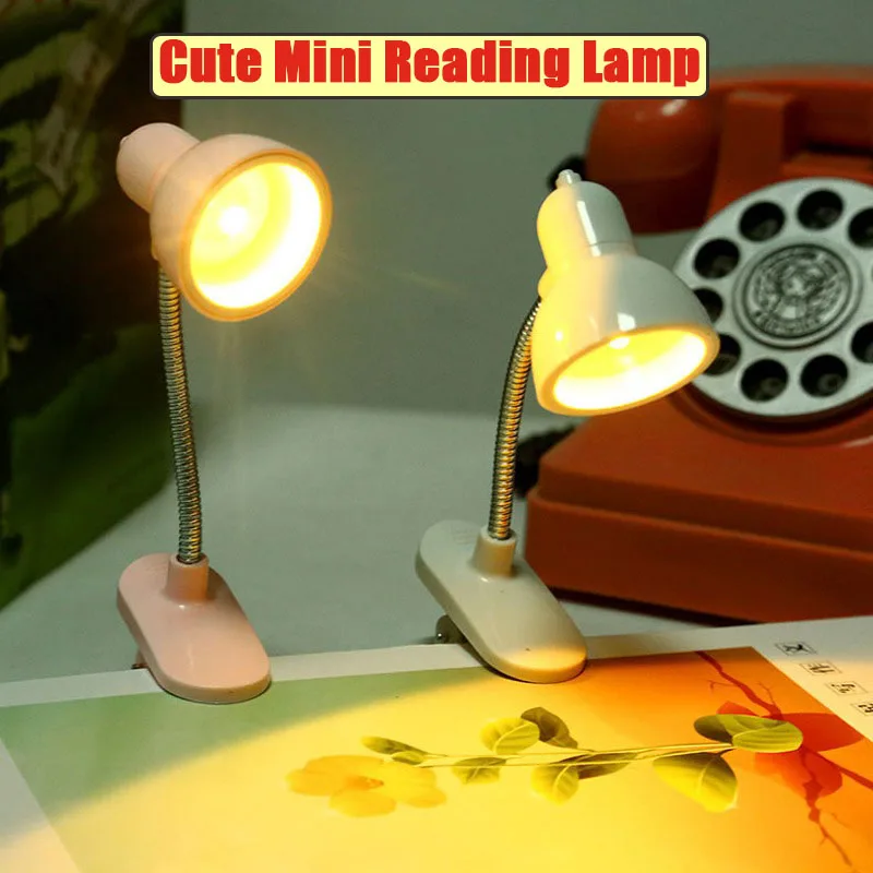 Cute Mini Lamp to Read Book Eye Protection Rotatable Reading Lamp with Clamp Reading Lights for Books Desk Table Bedroom