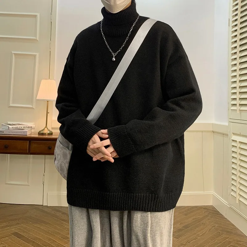 

Новинка Осень-зима 2023, Молодежный модный двухсторонний пуловер с высоким воротом, вязаный свитер с низом, Мужская одежда, мужской свитер