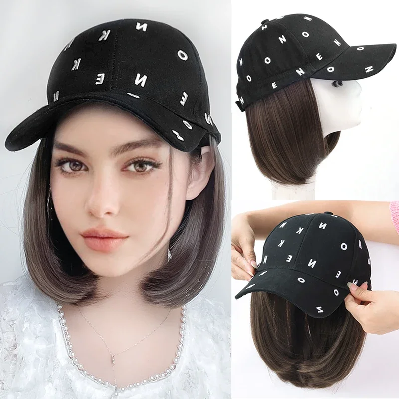 Парик HUAYA для шляпы синтетический короткий парик Боба с бейсбольной черной