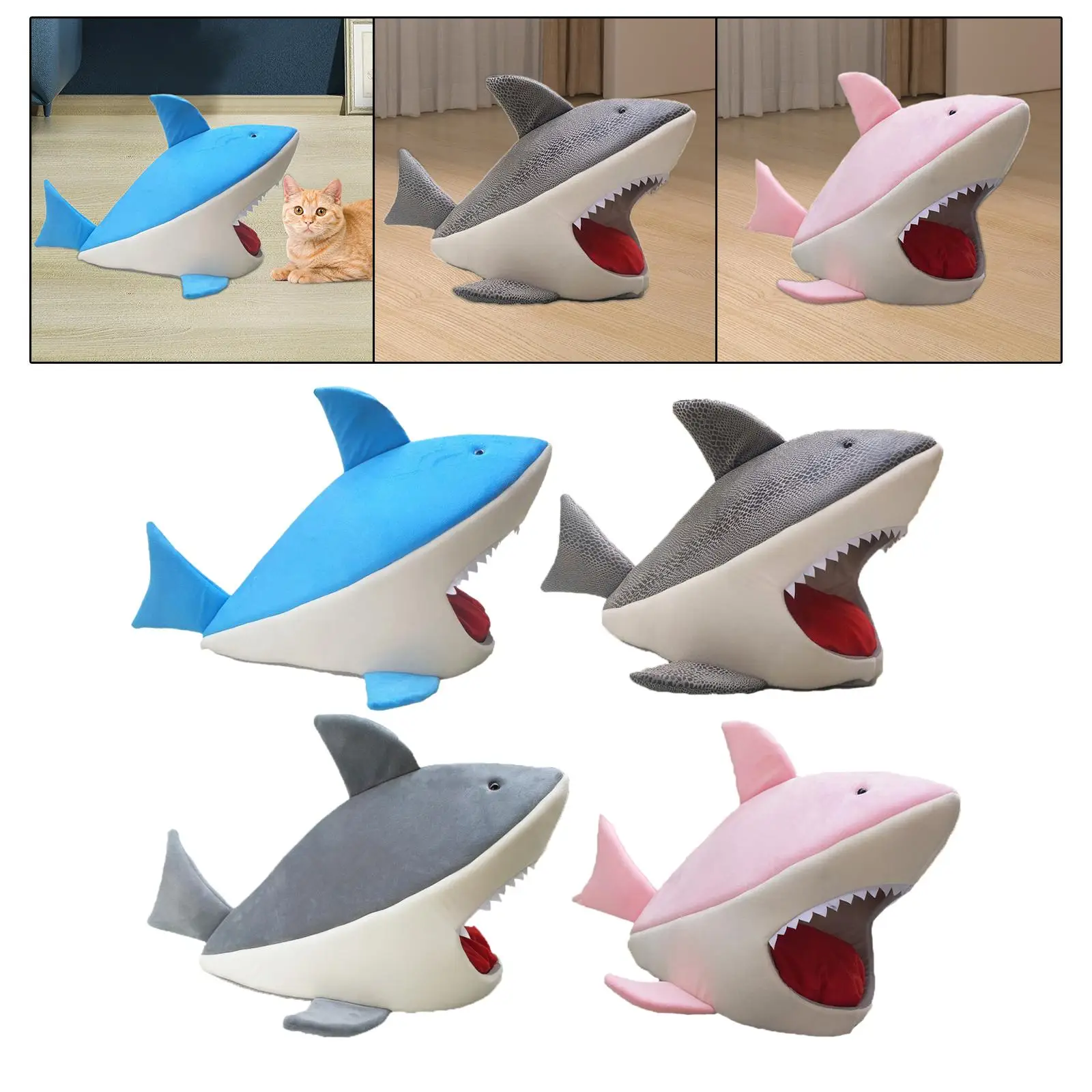 Полузакрытая Нескользящая кровать для кошек и щенков в форме акулы
