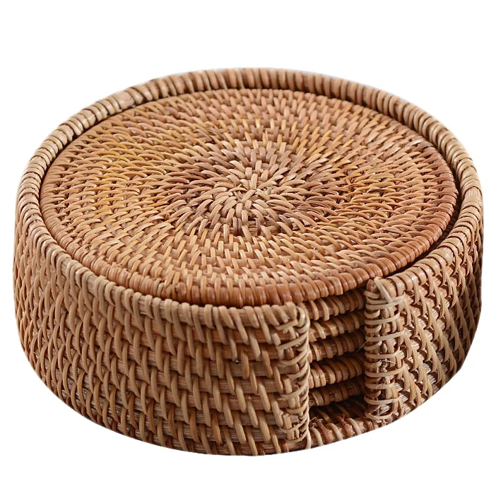 

6Pcs/Lot Creative Drink Coasters Set for Tea Accessories Round Tableware Placemat Dish Mat Rattan Weave Cup Mat Pad 8cm