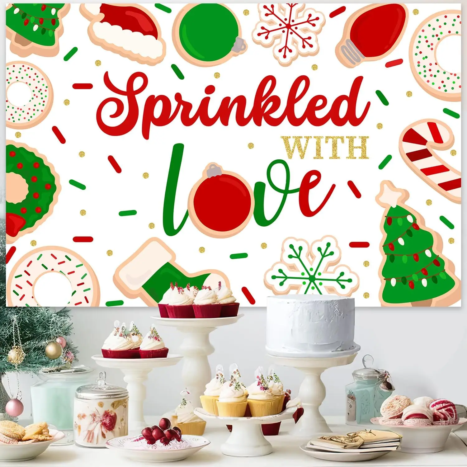 CHEEREVEAL 5x3 фута Рождественский пончик зеленые деревья шляпа снежинки фон декор