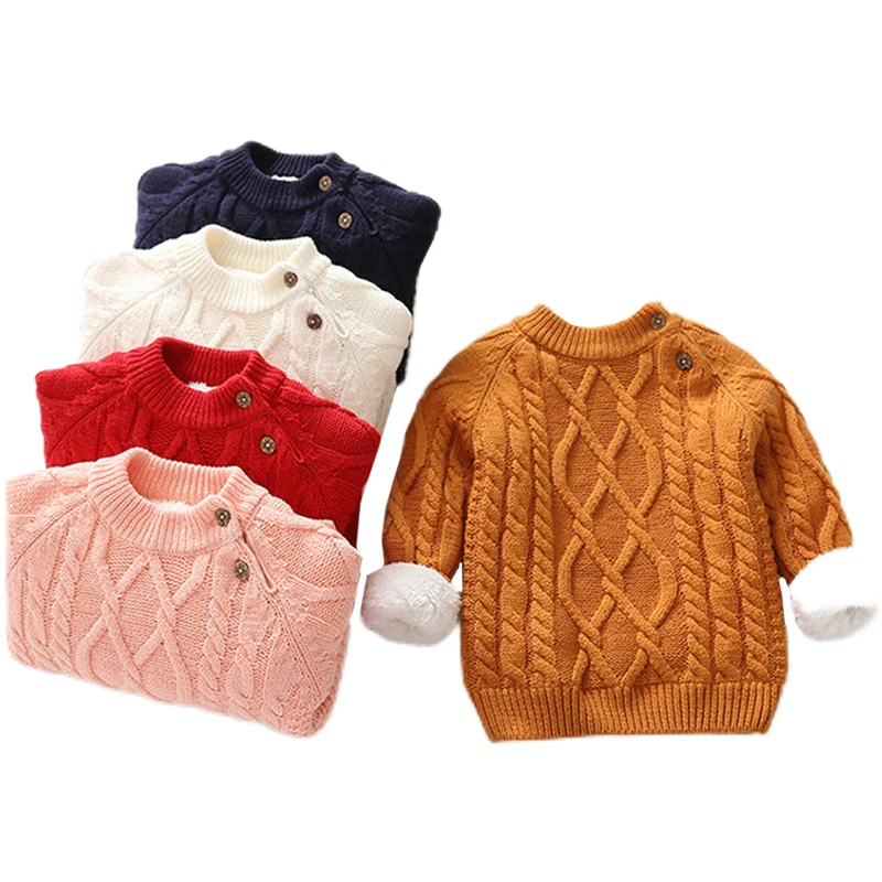 

Winter Kids Baby Boys Girls Clothes Sweater Clothes Plus Velvet Thickening Warm Children Pullover Knitted Sweaters Knitwear 1-5Y