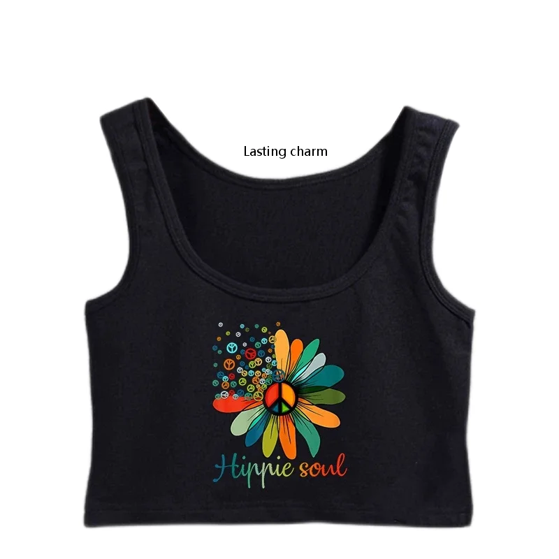 

Lasting Charm Daisy Peace Sign Hippie Souls Flower Lovers Crop Top