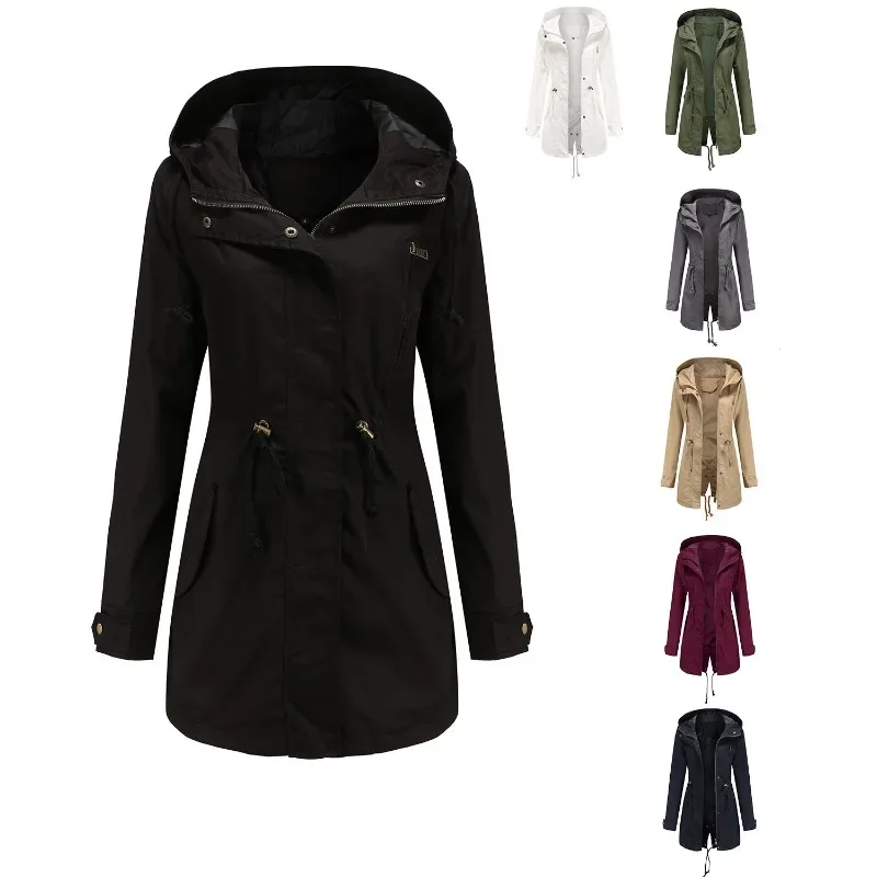 

Cotton Hooded Windbreaker Women's Autumn Winter Trench Coat Plus Size Loose Solid Color Clothing