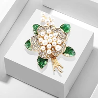 tulx elegant rhinestone pearl flower brooches for women fashion enamel leaves bouquet brooch pin scarf clip jewelry