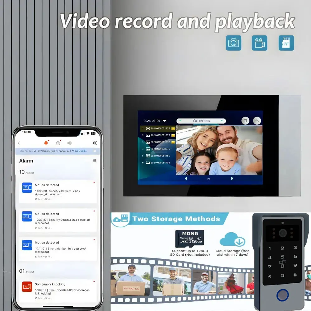 Видеодомофон Smart Tuya Wi-Fi 1080P 2-проводной с паролем IC-карты разблокировка системы