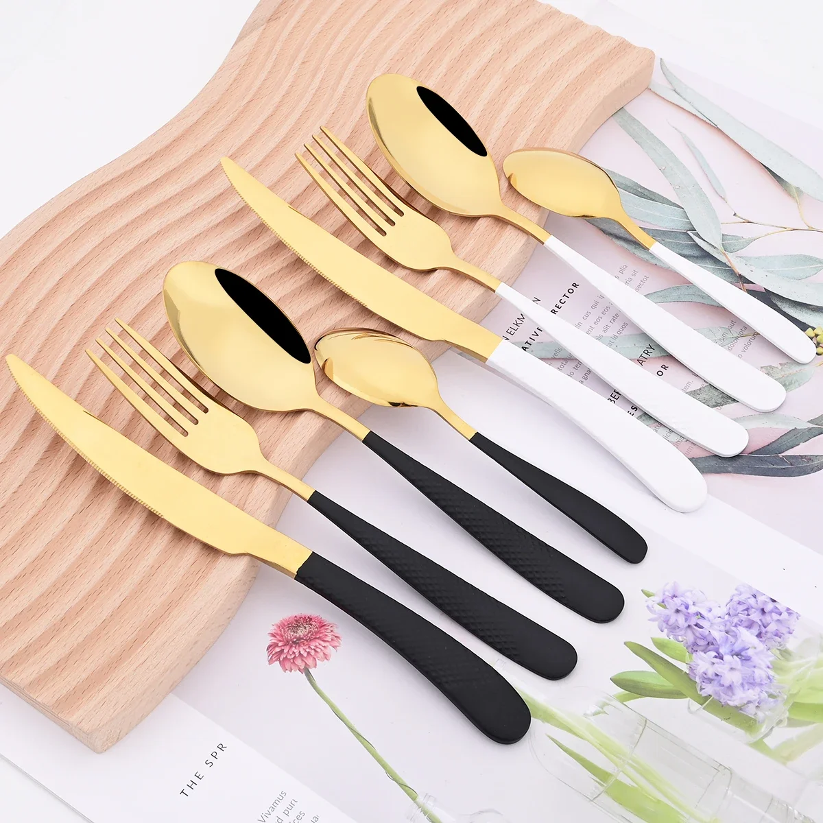 24 шт. зеркальный золотой набор столовой посуды нож для стейка вилка кофейная