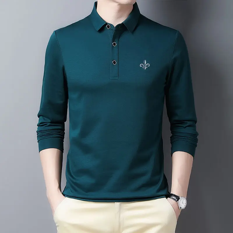 

Spring Autumn Men New Long Sleeve Polo Shirts Cotton Lapel Embroidery Smart Casual Male Solid Fashion Business T-Shirt Tops 2022